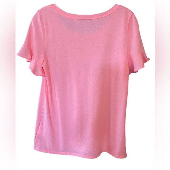 Lilly Pulitzer Sz S Light Pink Short Sleeve Flutter Sleeves Cotton T-Shirt - Picture 2 of 6